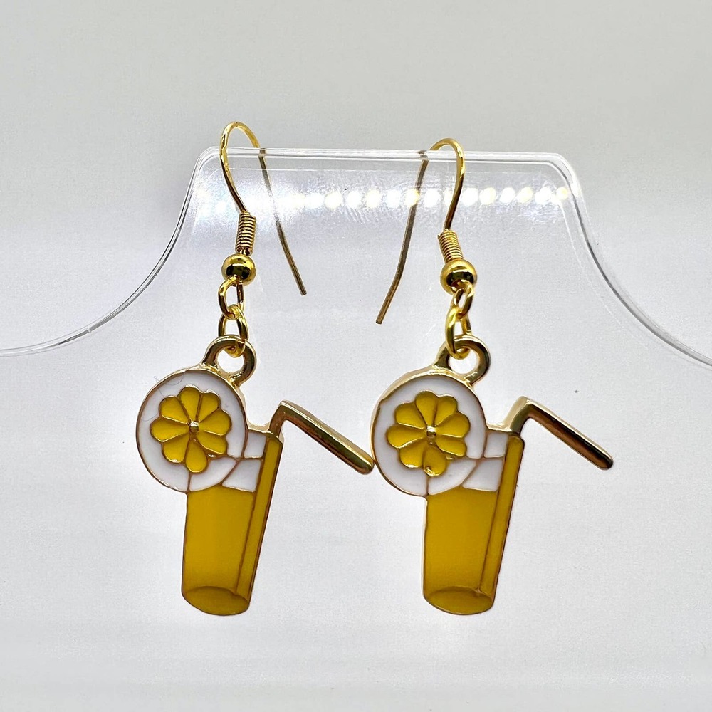 Summer Earrings - Lemonade Glass Earrings - Lemon Slice Earrings